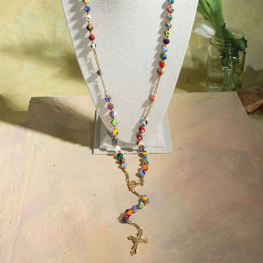 Murano Glass Rainbow Millefiori Rosary