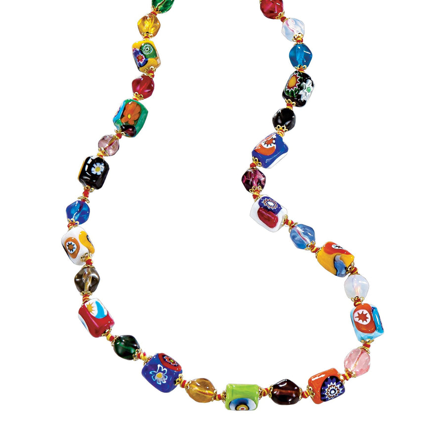 Murano Glass Rainbow Millefiori Beaded Necklace (Preorder)