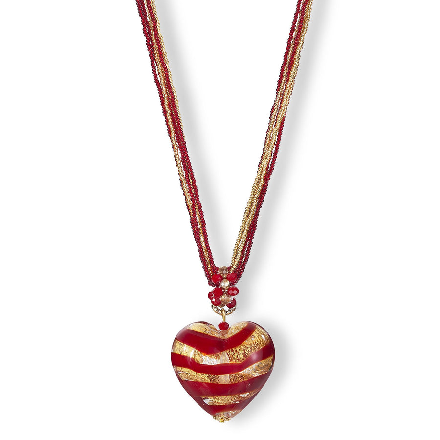 Murano Glass Red & Gold Heart Pendant Necklace