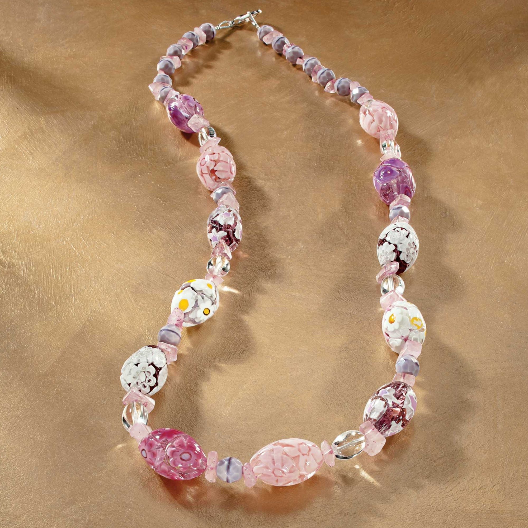 Murano Glass Pink Daisies Necklace (Preorder)