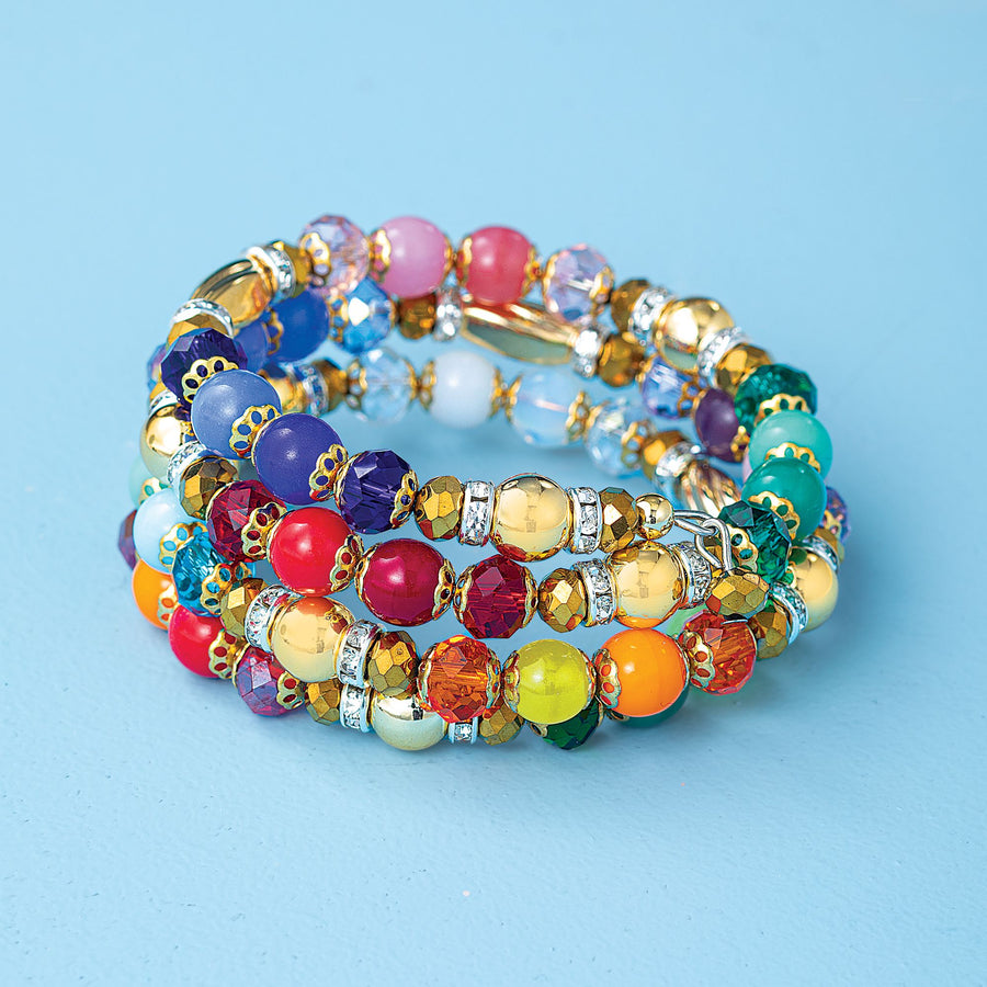 Murano Glass Wrapped In A Rainbow Memory Wire Bracelet