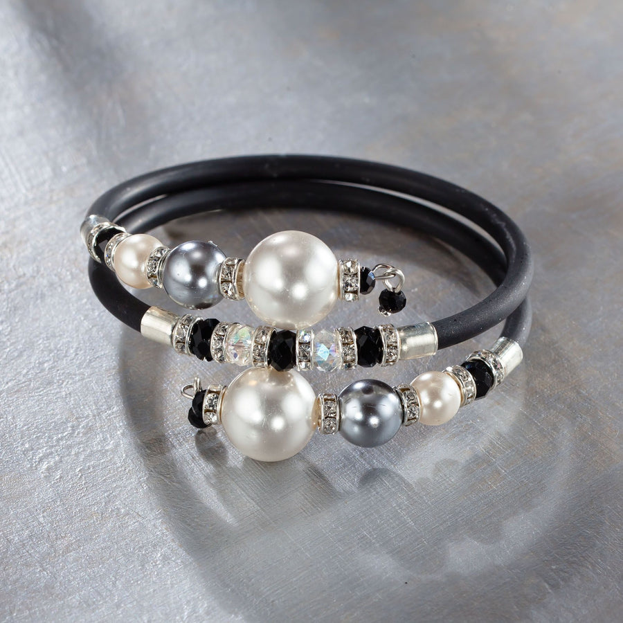 Murano Glass Black Pearl Memory Wire Bracelet