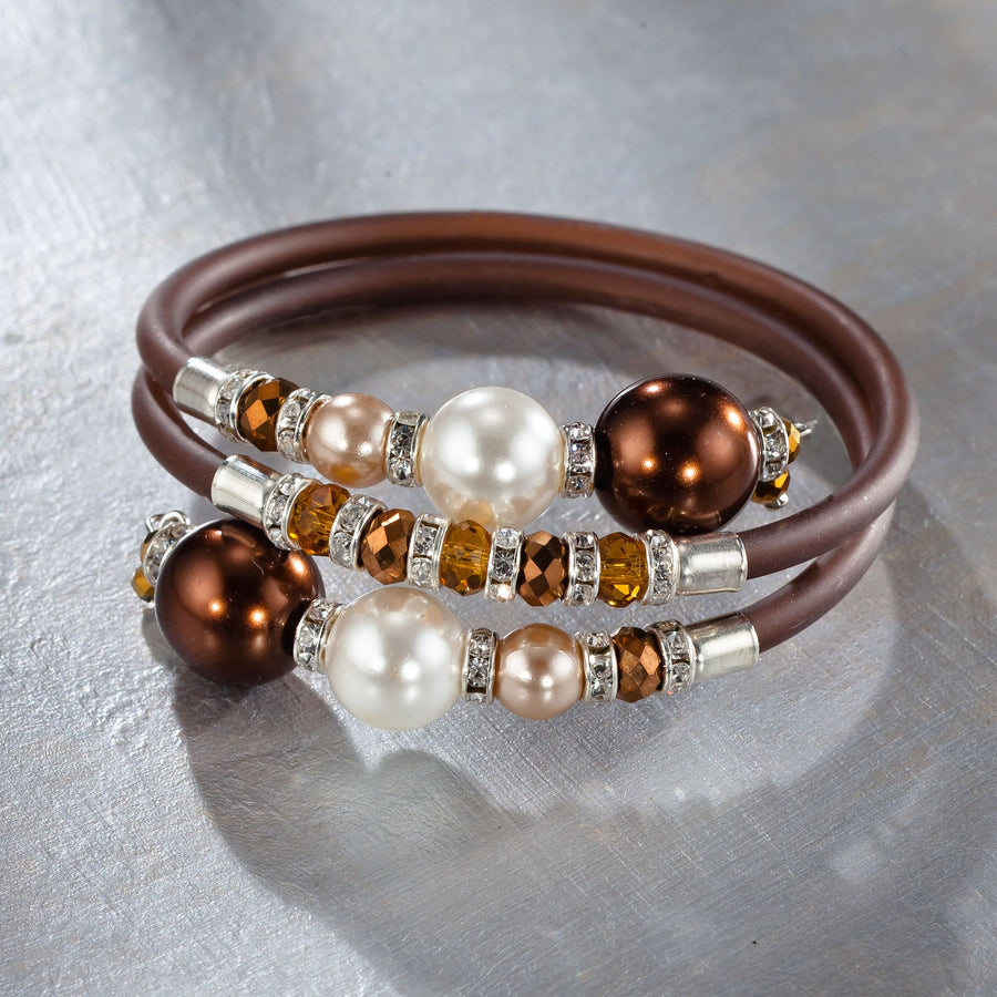 Murano Glass Brown Pearl Memory Wire Bracelet