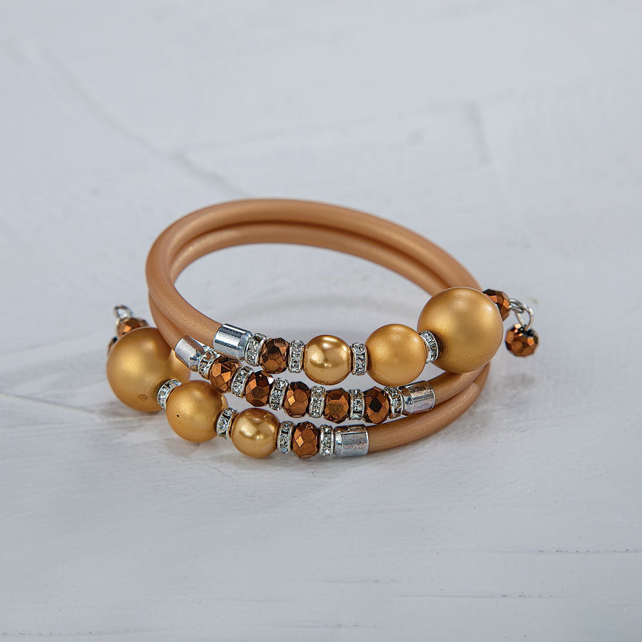 Murano Glass Gold Pearl Memory Wire Bracelet