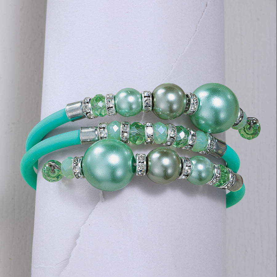 Murano Glass Mint Green Pearl Memory Wire Bracelet