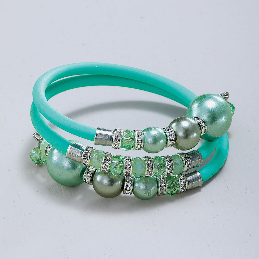 Murano Glass Mint Green Pearl Memory Wire Bracelet