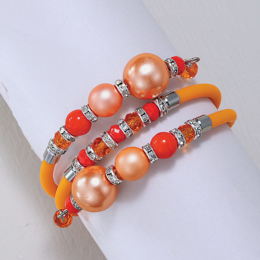 Murano Glass Orange Pearl Memory Wire Bracelet