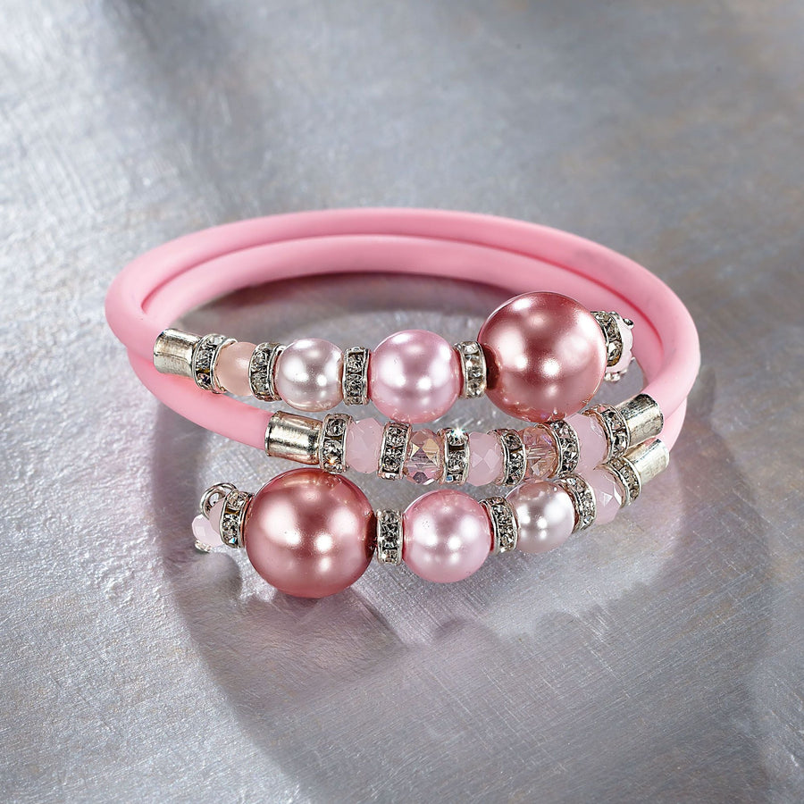Murano Glass Pink Pearl Memory Wire Bracelet
