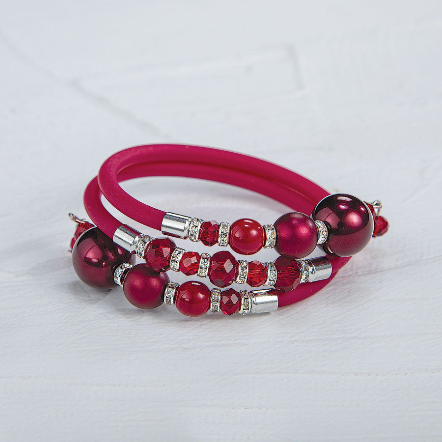 Murano Glass Cranberry Pearl Memory Wire Bracelet