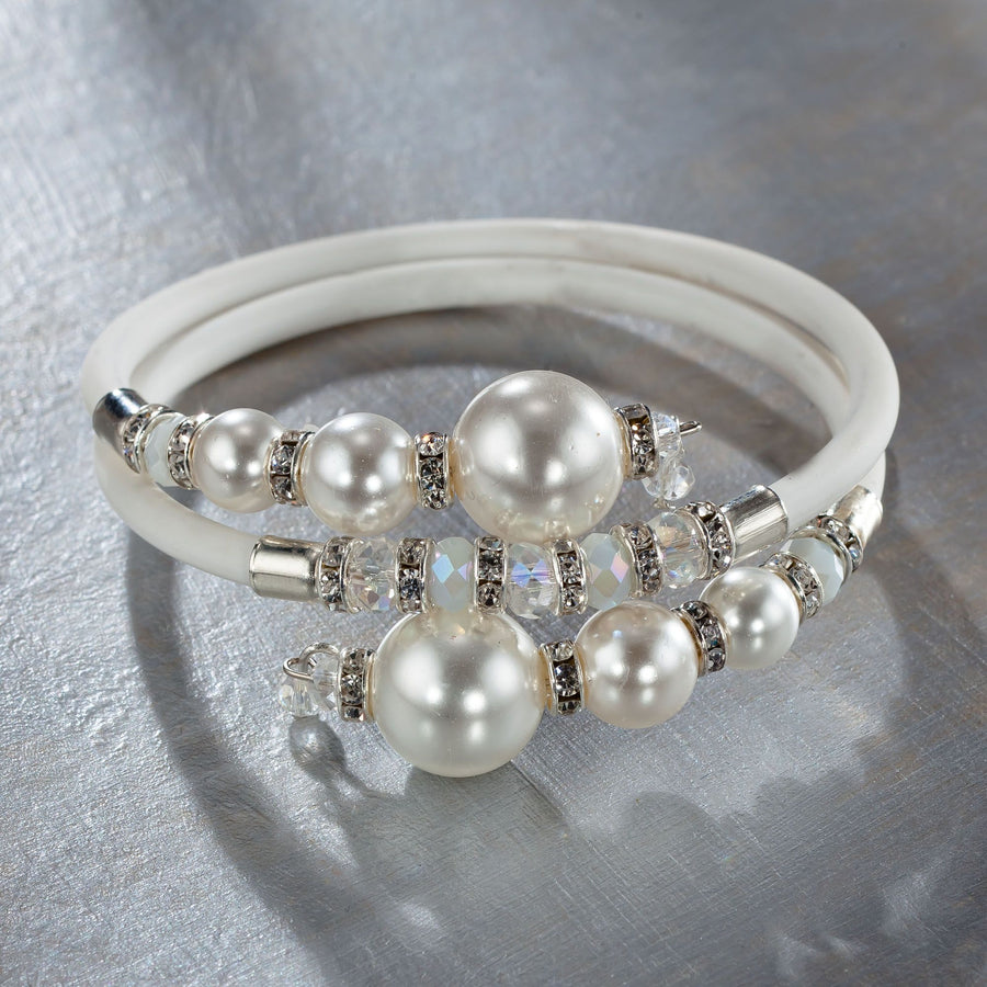 Murano Glass White Pearl Memory Wire Bracelet