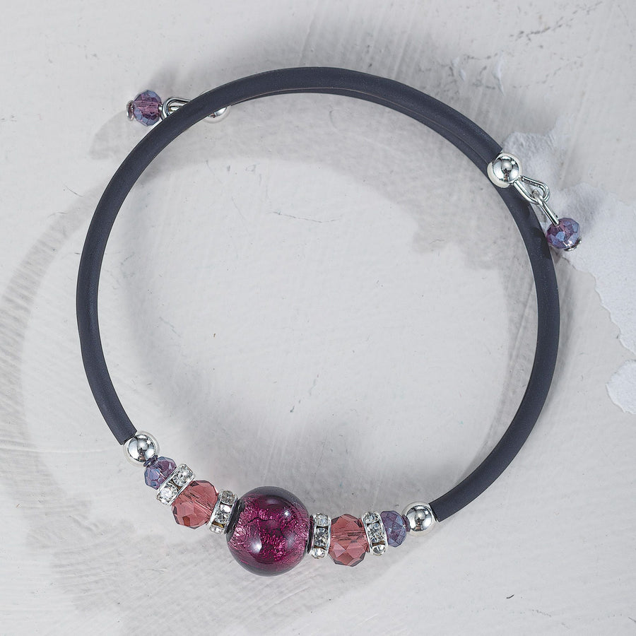 Murano Glass Plum Purple Beaded Memory Wire Bracelet