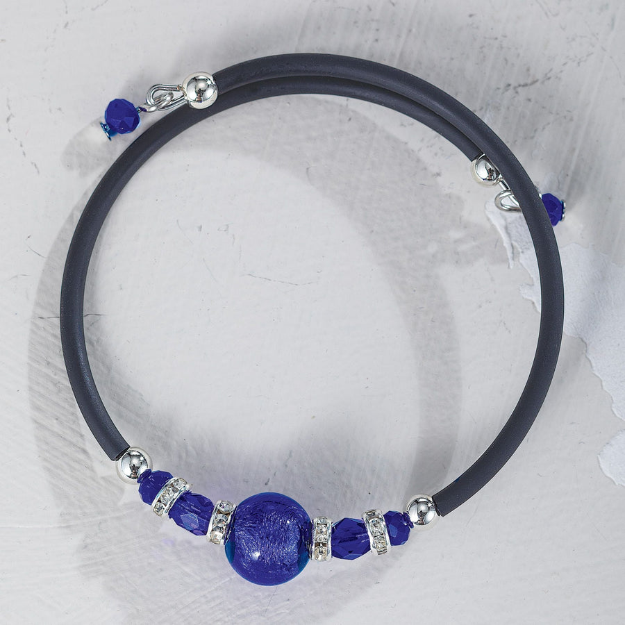 Murano Glass Cobalt Beaded Memory Wire Bracelet