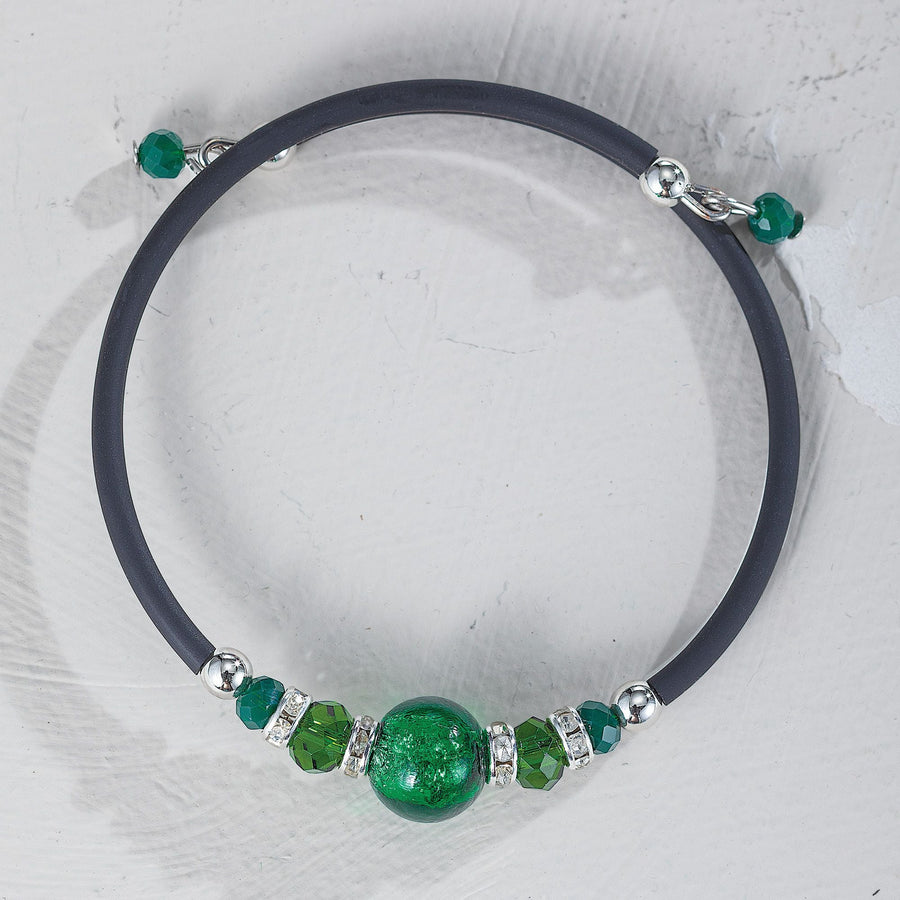 Murano Glass Emerald Green Beaded Memory Wire Bracelet