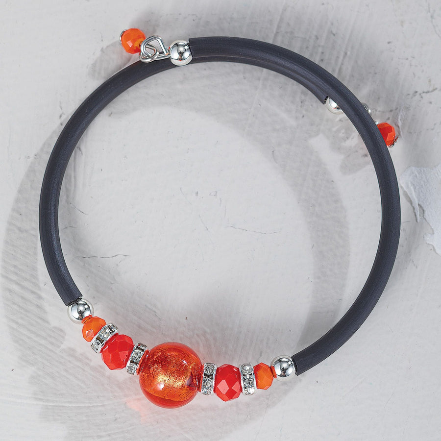 Murano Glass Orange Beaded Memory Wire Bracelet