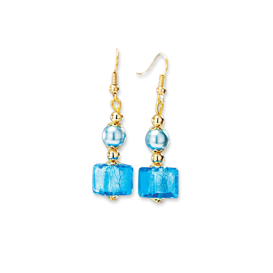 Murano Glass Azure Blue Cube Earrings