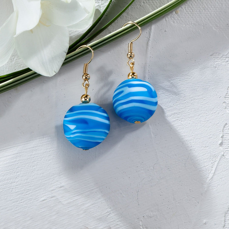 Murano Glass Matte Blue Ball Earrings
