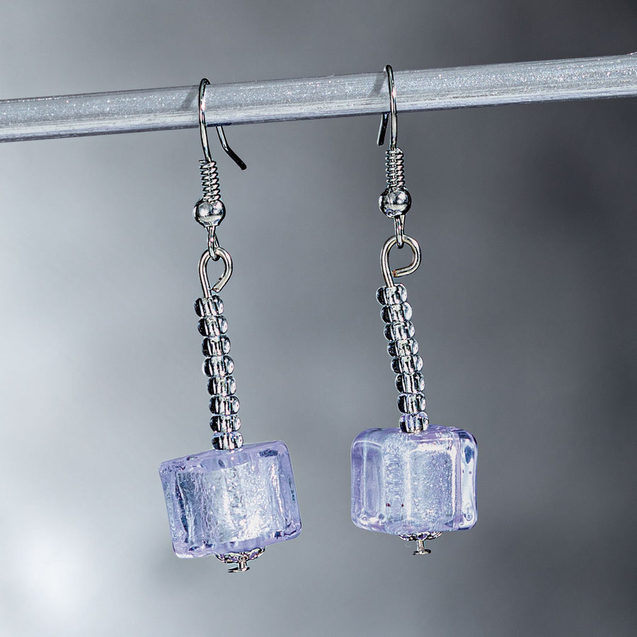 Murano Glass Frosted Pastel Cube Earrings