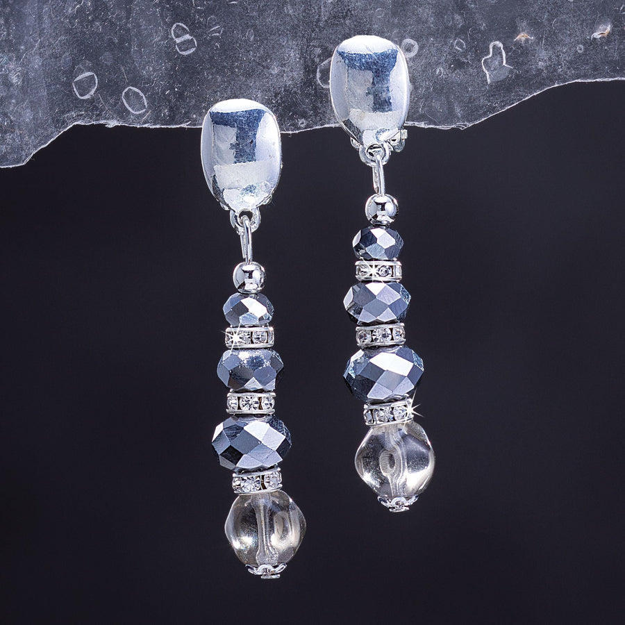 ''Silver Skyline'' Murano Glass Clip-On Earrings